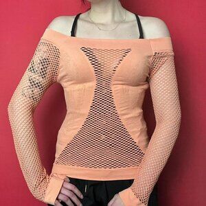 Pale orange fishnet over the shoulder long sleeve​​​​​​​​​​​